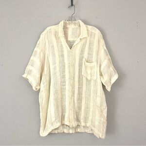 Handmade Lithuanian Linen Short Sleeve Button Down Cabana Shirt Fits L/XL